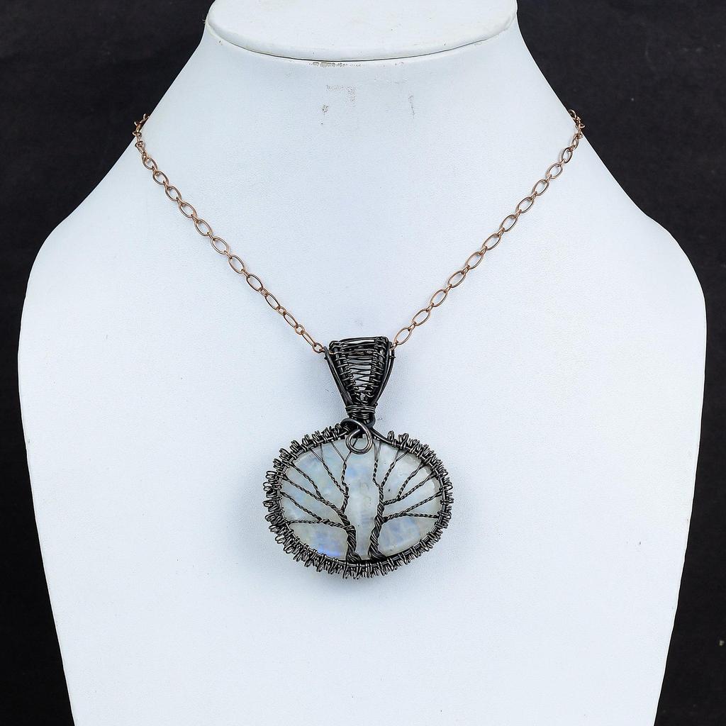 Tree Of Life Rainbow Moonstone Gemstone Handmade Pure Copper Wire Wrap Jewelry Lovely Pendant For Love