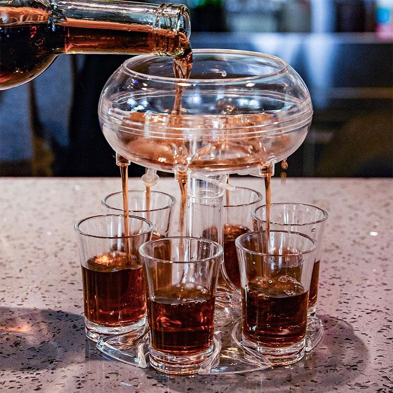 Spender und Halter für 6 Schnapsgläser, Mehrfach-Schnapsausgießer mit Stopper für Cocktails, Wein, Party-Getränkespender zum Befüllen von Flüssigkeiten
