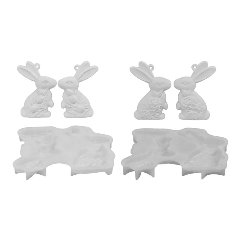 

2PCS Safe Silicone Rabbit Molds Perfect For Chocolate And Resin Art Craft Easter Day Hanging Pendant Making Molding Tool 1