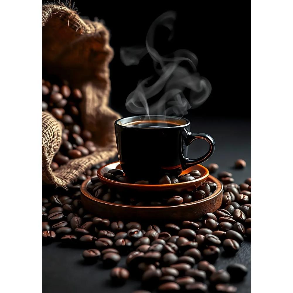 Coffee Cup And Beans Photograph Posters Delicious Coffee Latte Breakfast Prints Canvas Painting Wall Art Picture Home Room Decor