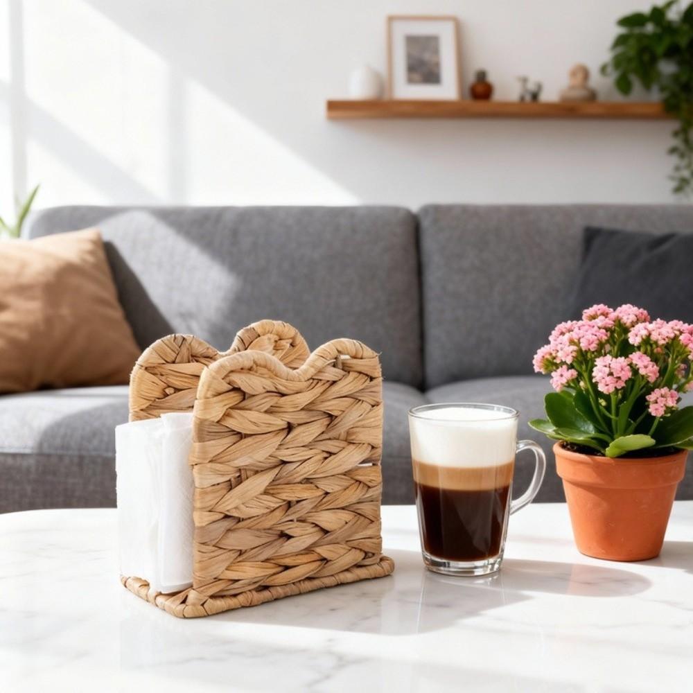 Rustic Style Grass Napkin Holder Vintage Handmade Standing Tissue Dispenser Natural Tissue Holder Coffee Table