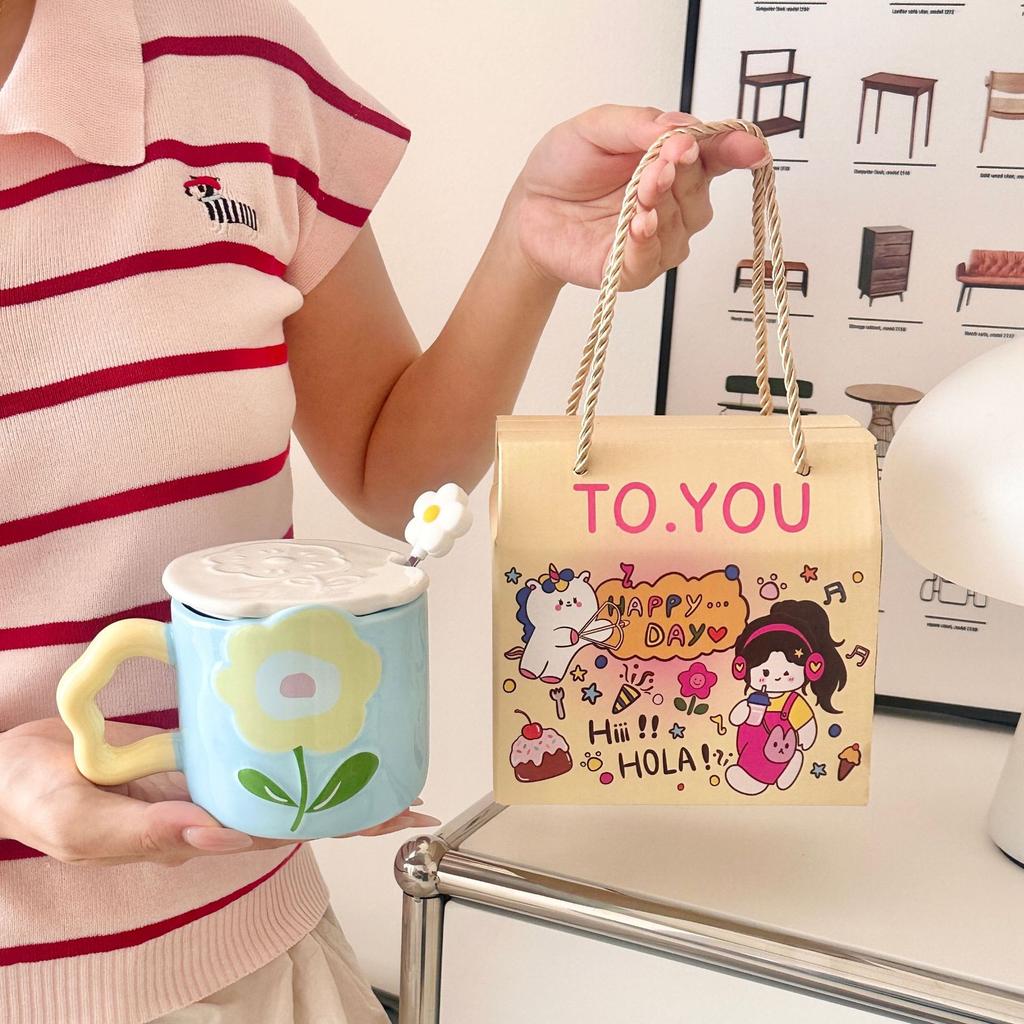 Tulip Cup Ceramic Cup Mug with Lid Girl Giving Friend Teacher Birthday Gift Practical Souvenir