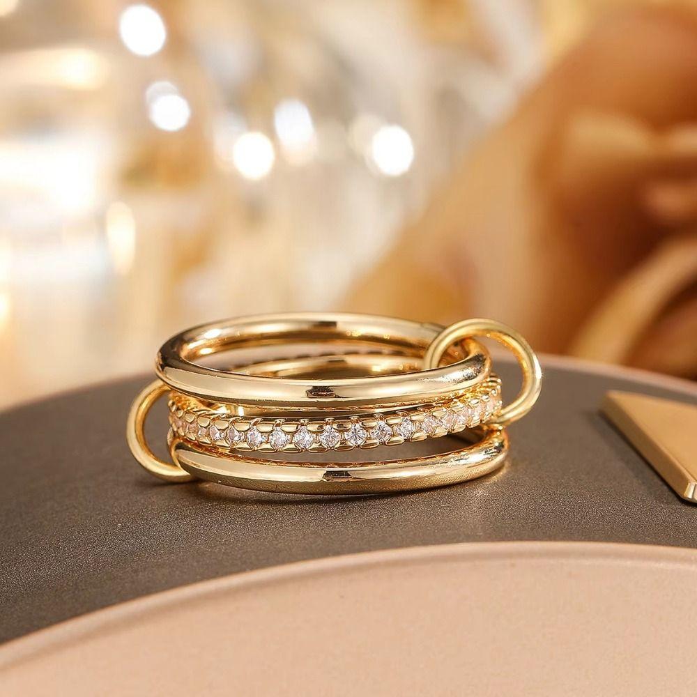 Three Layered Ring Stackable Rings Metal Multi-Link Connected Rings Geometric Knuckle Ring  Women