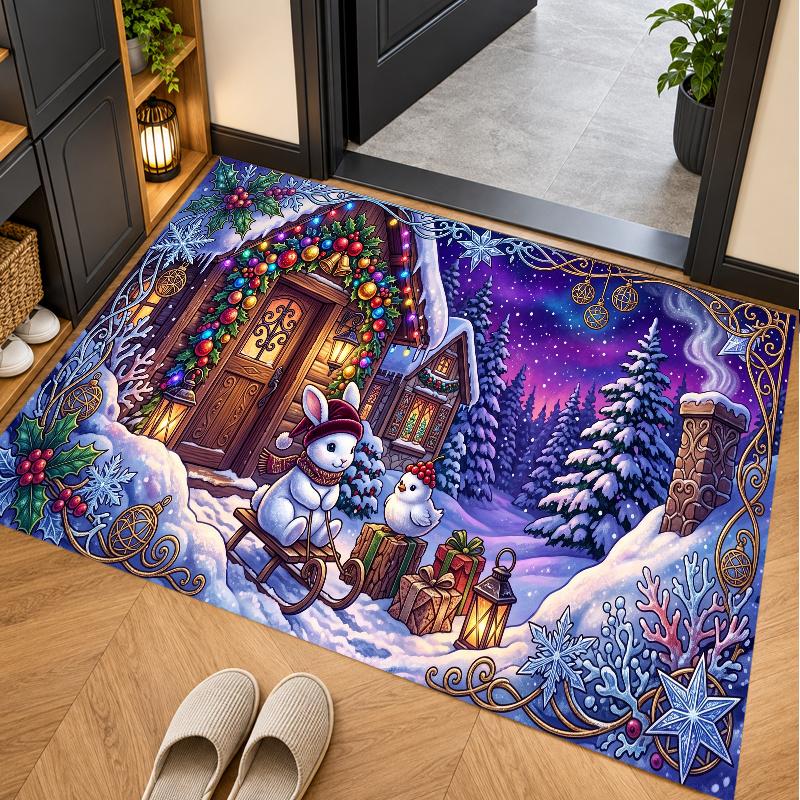 Christmas Theme Floor Carpet, Soft Area Rug, Xmas Indoor Home Holiday Decoration