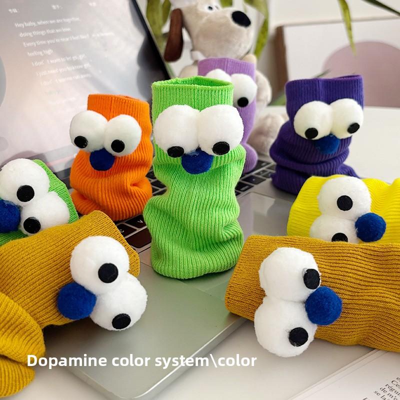 Sock Children's Long Tube Socks with Big Eyes, Autumn-winter Style, Cartoon-style Pile-up Socks for Girls, Cute Girls' Socks