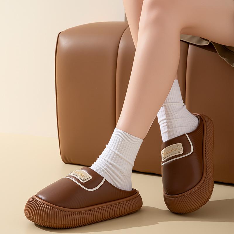 Warm Waterproof Cotton Slippers Piled Thickened Non-slip Home Indoor Couple Autumn and Winter Cotton Slippers