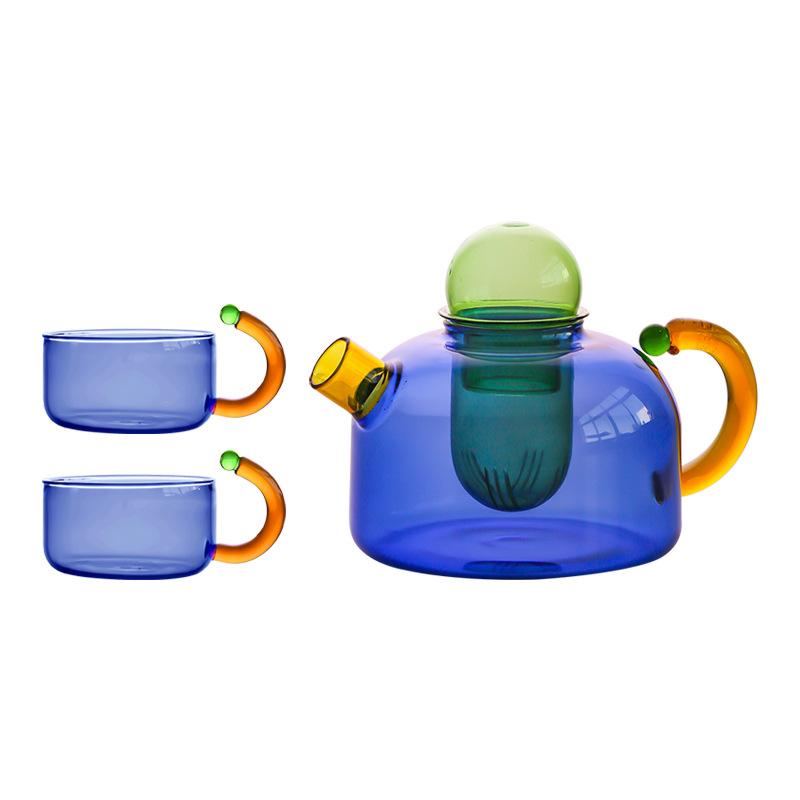 Creative Contrast Color High Temperature Resistant Glass Tea Water Separation Filter Small Bubble Teapot
