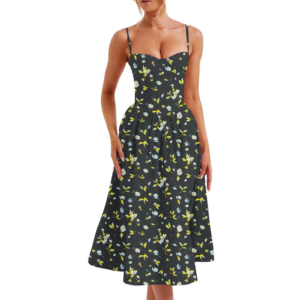 Women's Summer Sexy A-hem Mid-length Dress Slim Waist Suspender Skirt For Women