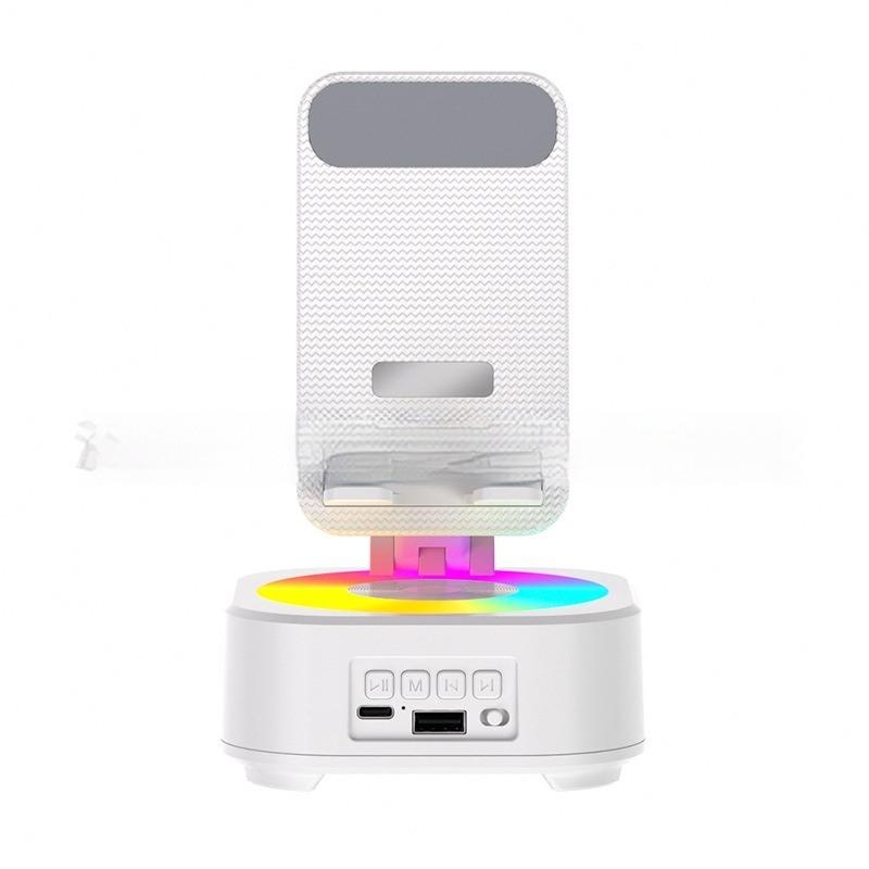 

Держатель для мобильного телефона Bluetooth-динамик Power Bank 3-в-1 Музыкальная шкатулка RGB Крутая подсветка Настольная стереосистема Беспроводная слоновая кость