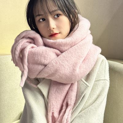Autumn And Winter  Solid Color Scarf Women'S High-End Winter Warm Scarf Thickened Wool Knitted Thick Tassel Shawl
