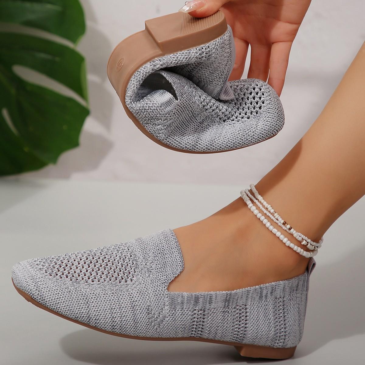 

Женские туфли на плоской подошве, новые повседневные туфли на квадратном каблуке с открытым носком, летние кроссовки, мокасины, женские трикотажные туфли на плоской подошве для женщин 43 белый