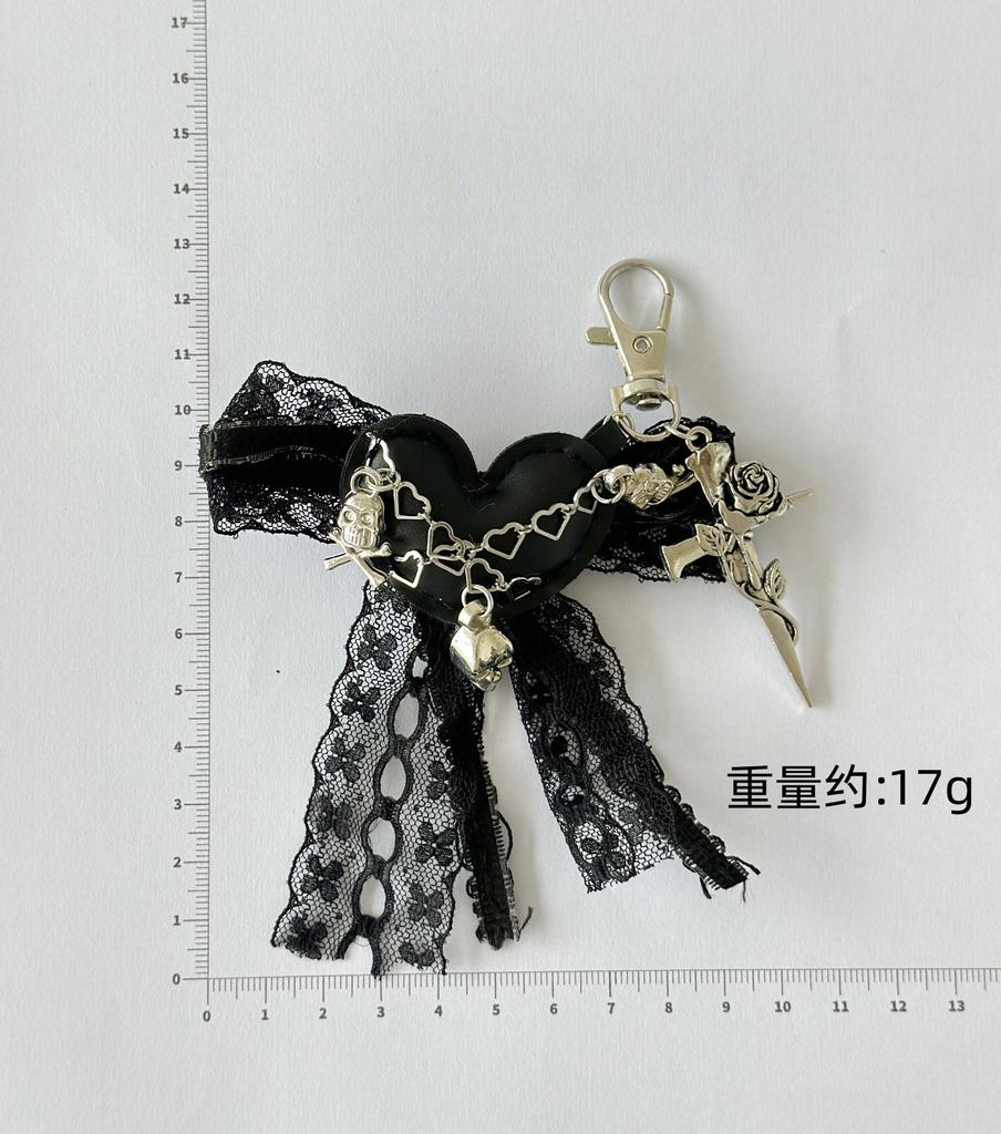 New Gothic Lace Bow Black Heart Cross Keychain New Exquisite Sweet Ballet Ribbon Keychain Hand-held Charter Key Accessories Gift