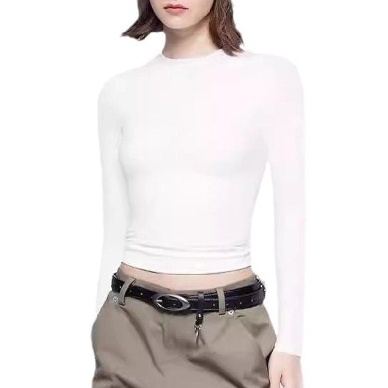 Solid Color round Neck Neck Long Sleeved Top Women Solid round Neck Long sleeve Top