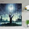Happy Halloween Shower Curtains Fabric Cartoon Wizard Pumpkin Bat Dark Castle Polyester Bath Curtain Bathroom Accessories Set