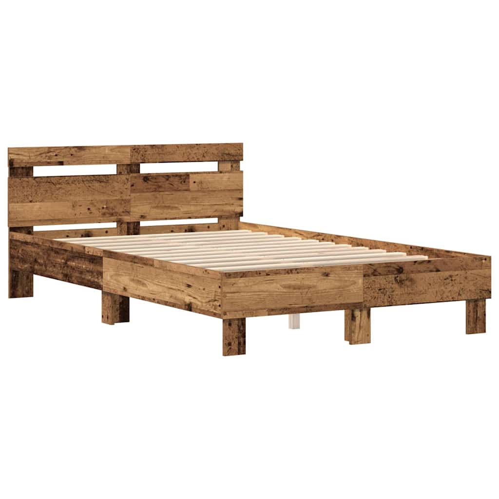 LED Bed Frame with Reclaimed Wood Finish 120 x 190 cm Particleboard