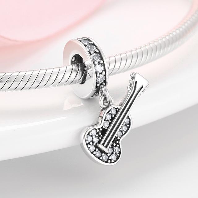 925 Sterling Silver Microphone Shape Flamingo Pink CZ Beads Fit Original Designer Charms Bracelet Bangles DIY Jewelry Making