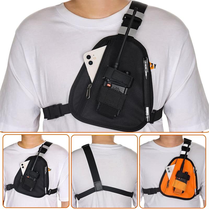 1pc Black Adjustable Chest Bag Harness Portable Walkie Talkie Vest Pouch Ideal for Men Women Night Running Hiking