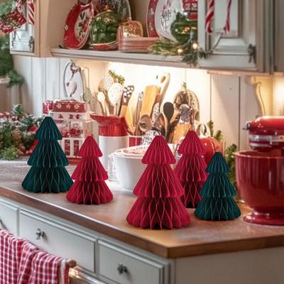 3 Peças Árvore de Natal de Papel 3D Árvore Favo de Mel Centro de Mesa para Feriado Lareira Prateleira Decoração de Mesa