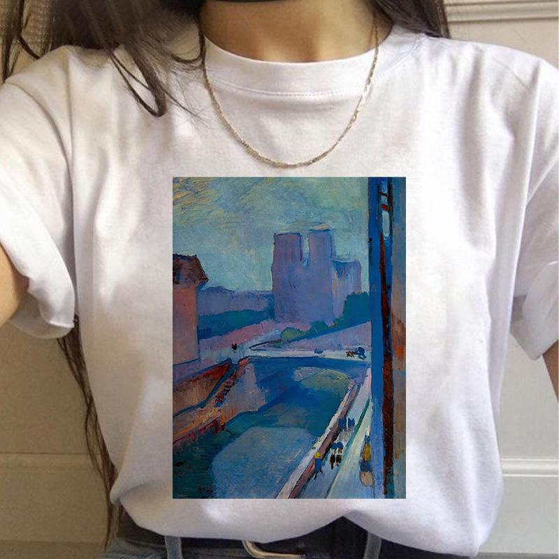 T-Shirt Women Summer Harajuku Art Painting Print Ladies Tee Tops Casual Short Sleeve Fashion Streetwear 2025 Tee Shirt Femme