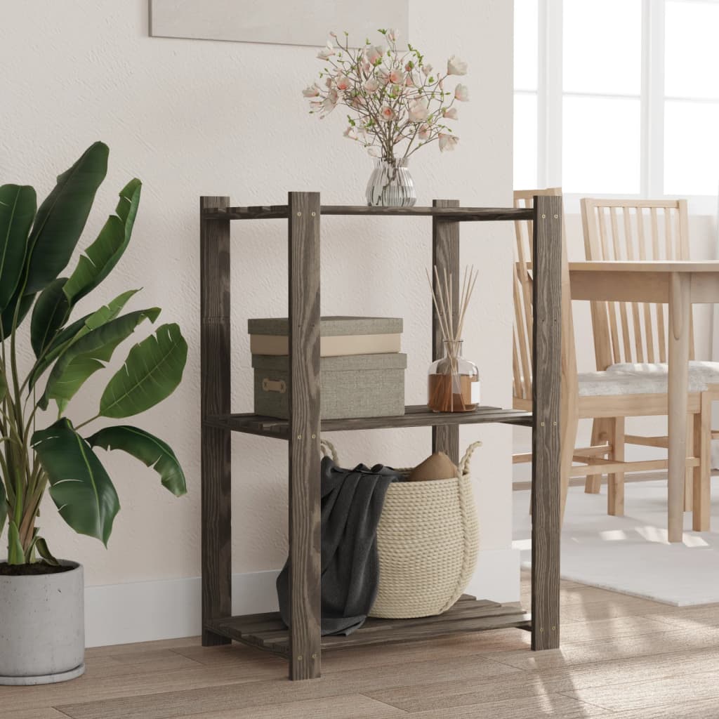 3 Shelf Storage Shelf in Grey 60 x 38 x 90 cm Solid Pine Wood