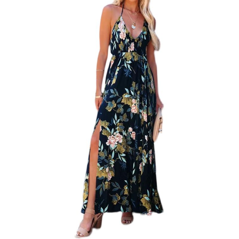 European Station Dress V-neck Sexy Dress Halter