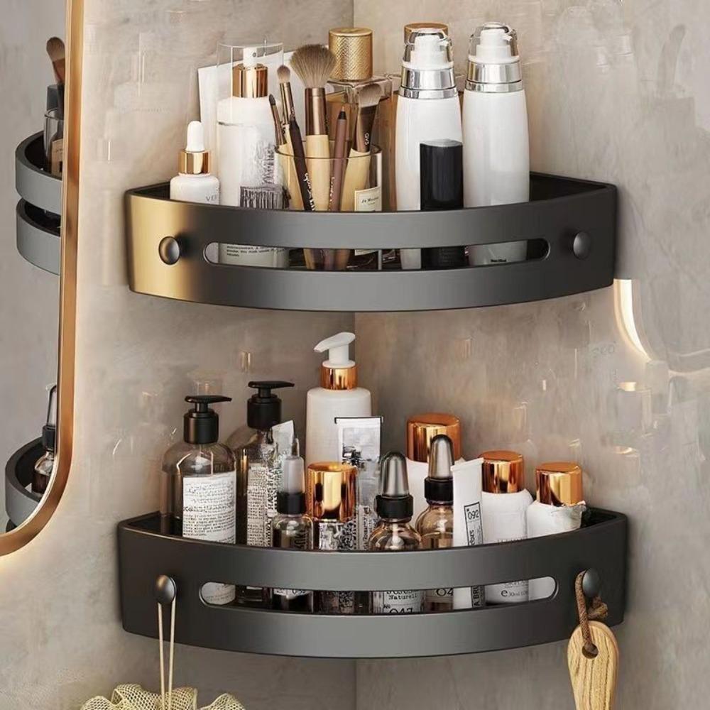 Wall Mounted Corner Storage Rack No Punching Required Shower Room Storage Shelf Waterproof and Rust Proof Toilet Organizer Racks