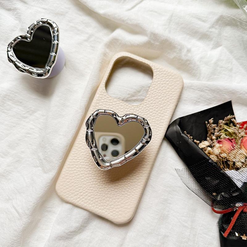 Creative Metal Love Mirror Sticker Mobile Phone Case Airbag Bracket Back Sticker Retractable Portable Makeup Mirror Niche