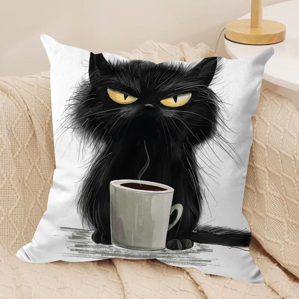 Whimsical Cat Art Cushion Cover Silky Short Plush Invisible Zipper Dustproof Sofa Pillow Case For Home Decor