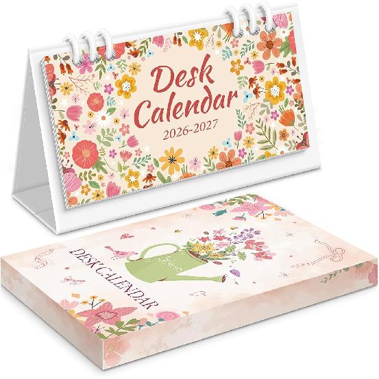 Small Desk Calendar 2026-2027, Pink Desk Calendar 2026 - Runs From January 2026 Until December 2027, 24 Months Desktop Calendar with a Giftable Box