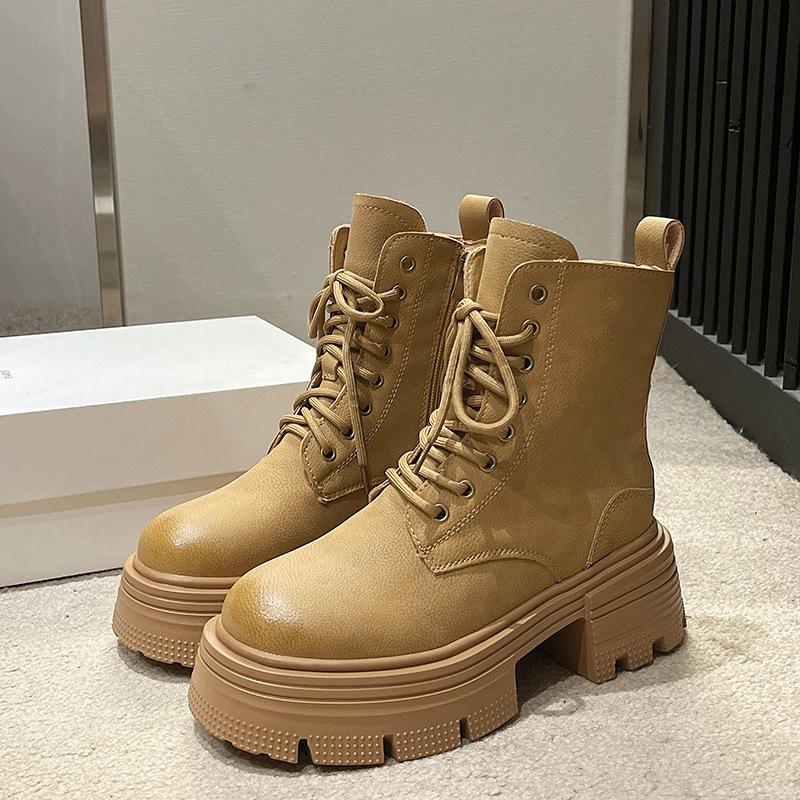Thick heel retro mid boots cowboy knight boots women's shoes 2025 new autumn and winter pile boots small short boots Martin boots