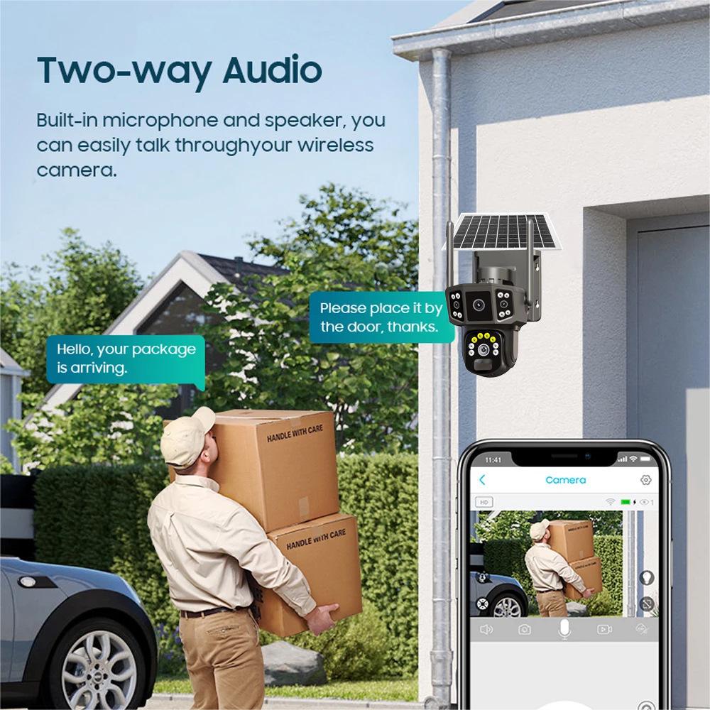 Solar-Powered Outdoor Three-Screen HD Night Vision Camera for Remote Orchard Monitoring