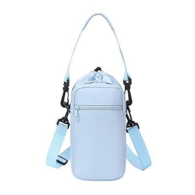 Adjustable Shoulder Strap Crossbody Water Bottle Bag Insulation Drawstring Design Cup Sleeve Mobile Phone Pocket Hands-Free