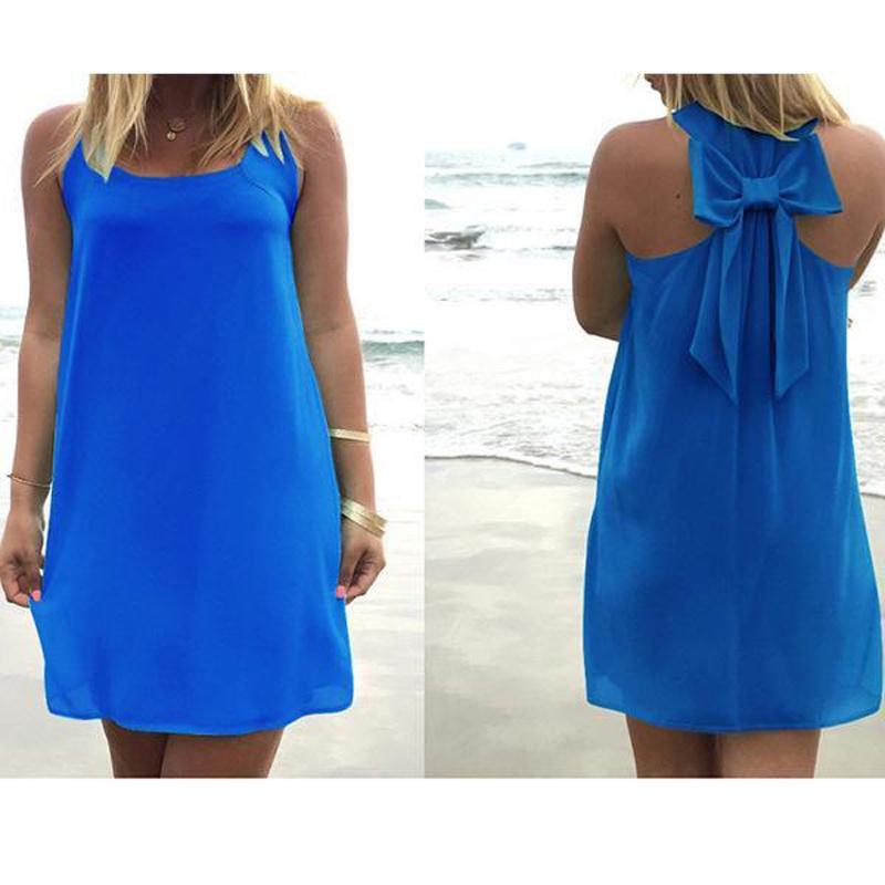 

Luxurious Summer Beach Seaside Vacation Sexy Dew Shoulder Chiffon Dress For Women Blue,Tag M=US XS