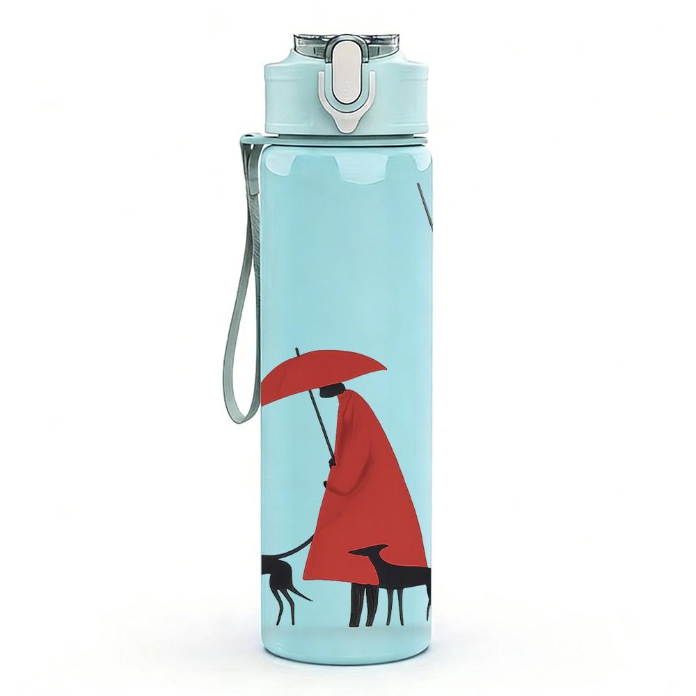 1PC Lady Dog Rainy Street Scene 750ml Color Plastic Sports Water Bottle Leakproof Flip Straw Lid For Sports Office Home Use