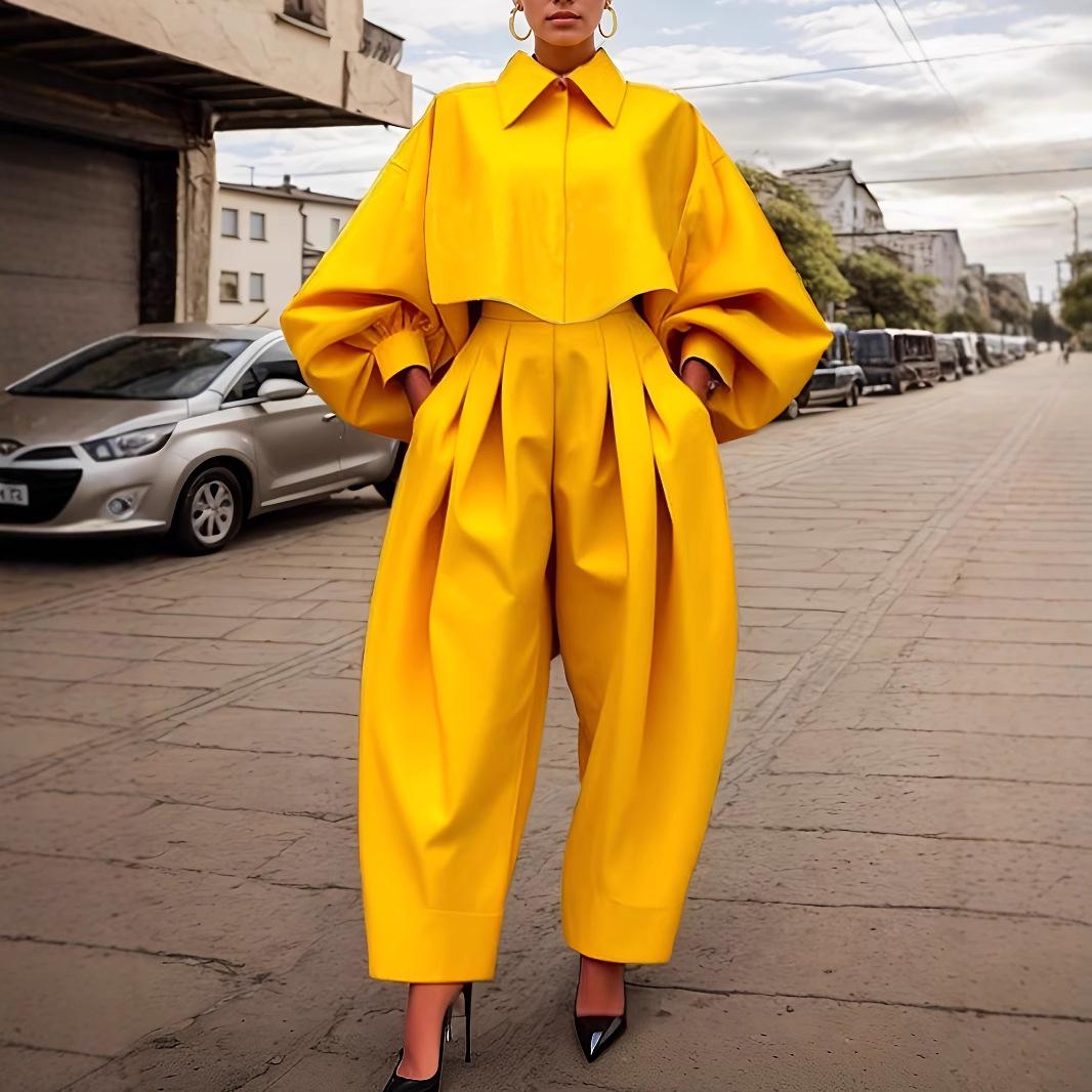 

2025 European & American Women s Irregular Design Long-Sleeved Sweatshirt & Harem Pants Set S