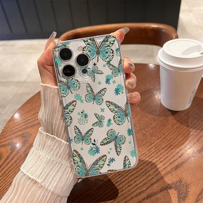 Green Butterfly Phone Case for iPhone 17 Air 16 15 14 13 12 11 Pro Max Plus Mini  X 8 7 Soft Transparent Cover Fundas Accessory