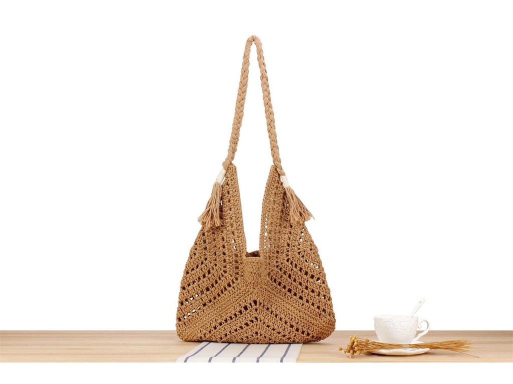 Exquisite Handmade Triangle Knit Shoulder Bag for Beach and Commute
