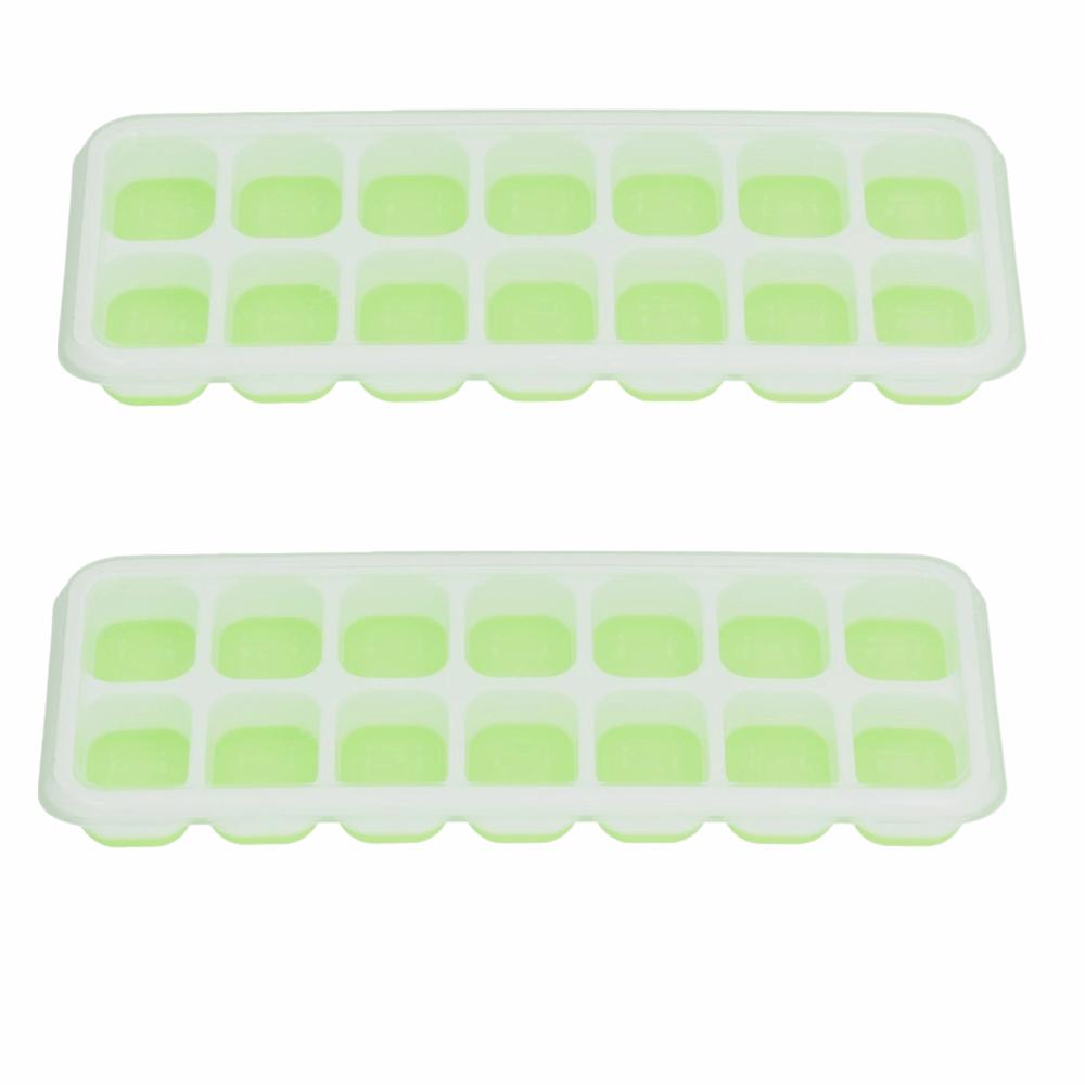 2pcs Removable Lid Ice Cube Tray Food Grade Silicone Freezer Ice Mold Stackable Ice Cube Mold Home зелёный