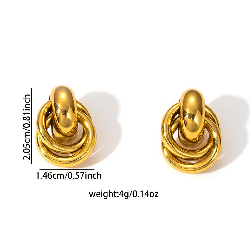 Gold C-Shaped Round Hoop Earrings with Bright Surface, French Light Luxury, High-End Stainless Steel