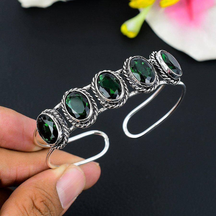 

Chrome Diopside Gemstone 925 Sterling Silver Cuff Bangle Adjustable KG-252