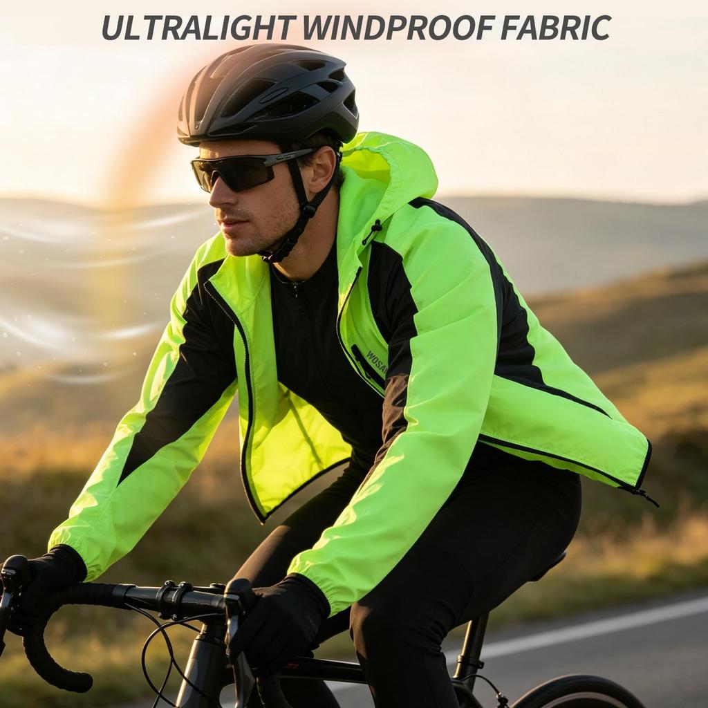 Wosawe Windproof Cycling Jackets Hooded Waterproof Long Sleeve Windbreaker Jerseys Reflective Bicycle Clothing Men's Jacket