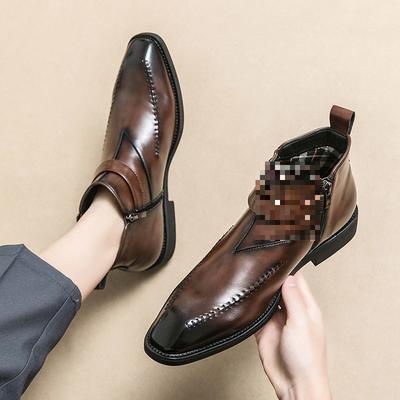 Mode Herren Stiefeletten Formelle Kleidung Lederschuhe Western Cowboy Stil Schnürschuhe Lässig Braun/Schwarz Stiefel für Herren zapatos