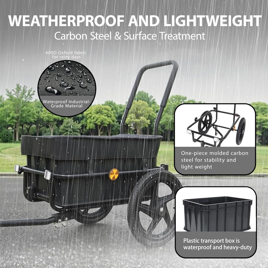 2-in-1 Fahrradanhänger & Schiebewagen, Wasserdicht, Abnehmbare Box, Reflektoren, Universelle Kupplung für Reisen & Einkaufen