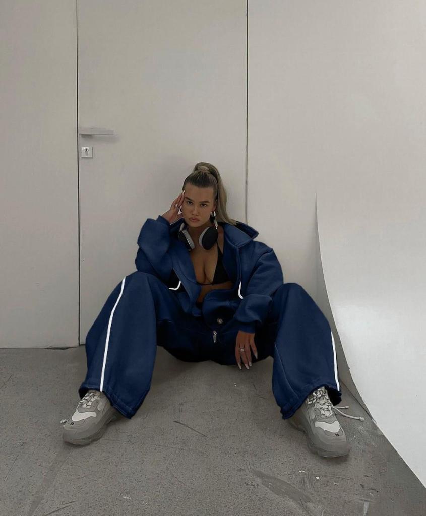 Dam Casual Set: Huvförsedd Kofta Och Mjukisbyxor Tvådelat Set