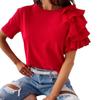 T-shirt Casual da Donna Girocollo Anti-pilling Elastica Traspirante Top da Donna Manica Corta a Volant Stratificato Camicetta da Donna Streetwear
