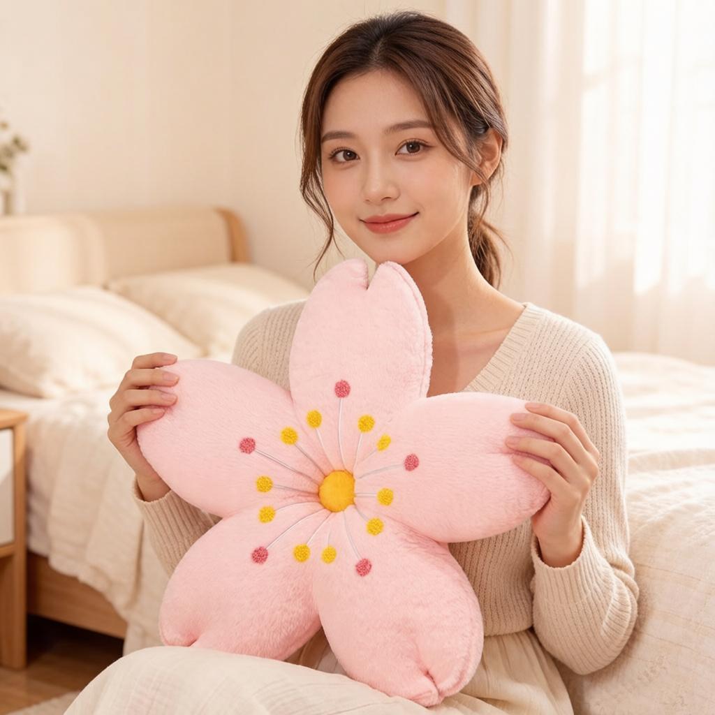 60x45cm Pink Sakura Plush Pillow Stuffed Flower Plant Seat Cushion Fantastic Throw Pillow Sofa Chair Indoor Decor Gift