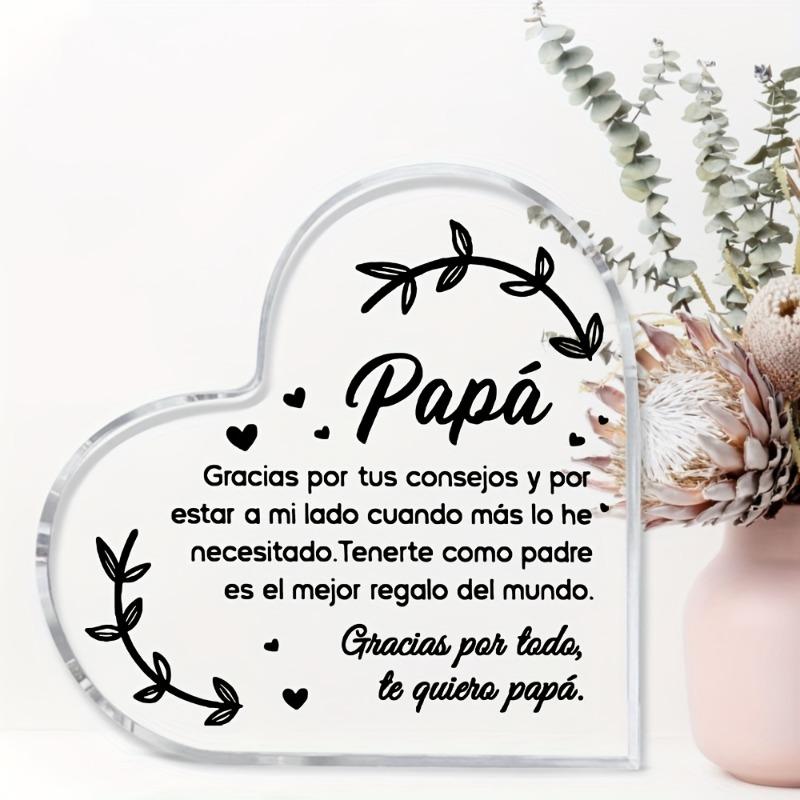 2D Flat Spanish Inscription Heart-Shaped Acrylic Desktop Decorative Plaque, Spanish Dad Gift, Suitable for Wall Decoration, Porch, Room, Villa, Accent