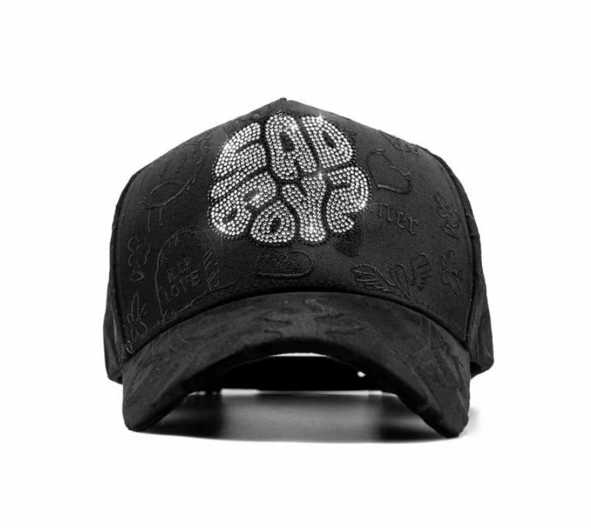 Wholesale Yo No Pesco Star Satin Lined Terry Dobby Embroidered Bling Sports Cap 5 Panel Rhinestone Brim Baseball Caps Barbas