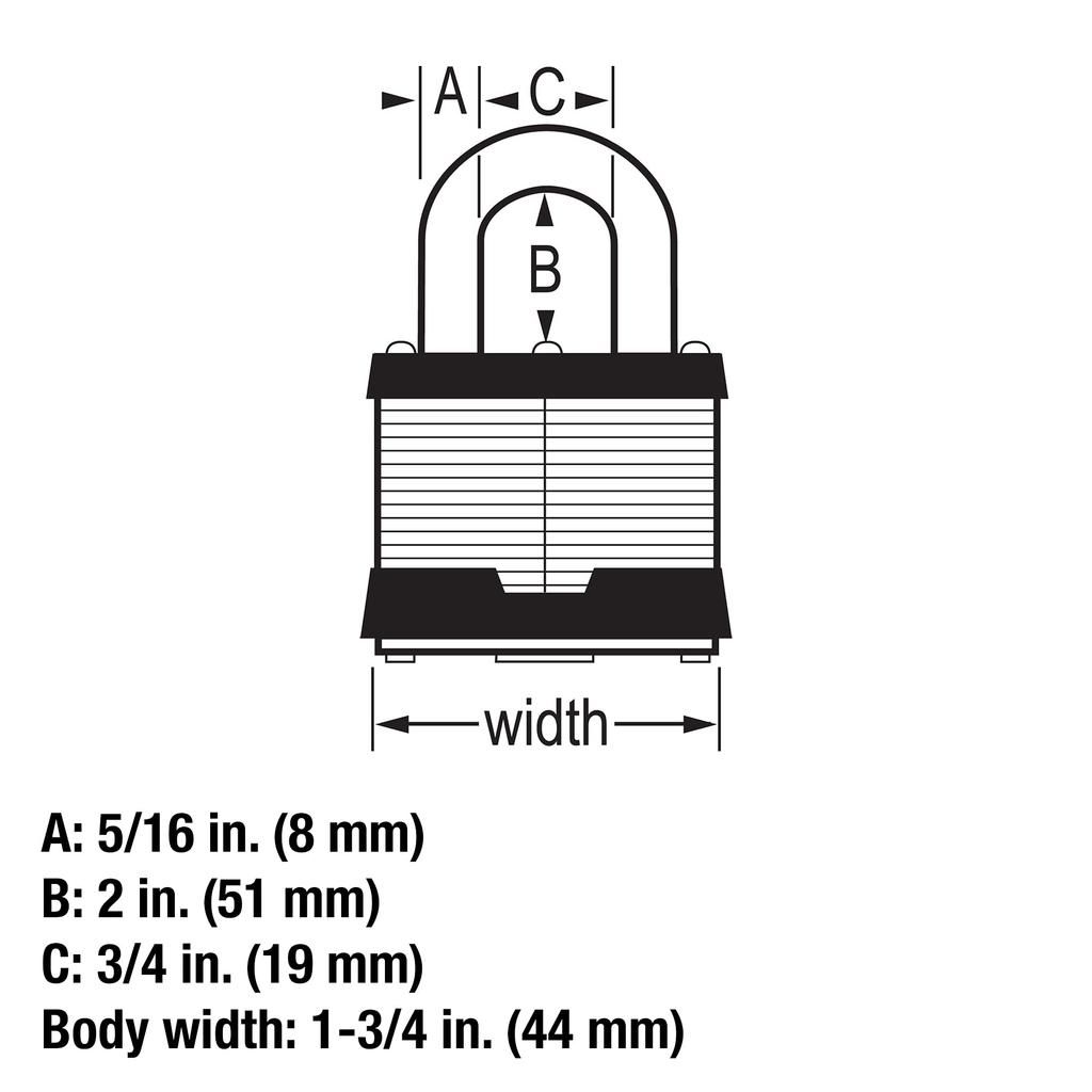 Master Lock 44mm Body 51mm Inner Stainless 1SSKADLH (Master Lock) Padlock, Keyed, Outdoor, Weatherproof, Rustproof, Width, Diameter, Steel,
