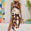 Women Plus Size U Neck Sleeveless Printed Long Tank Dress High Side Slit Curved Hem